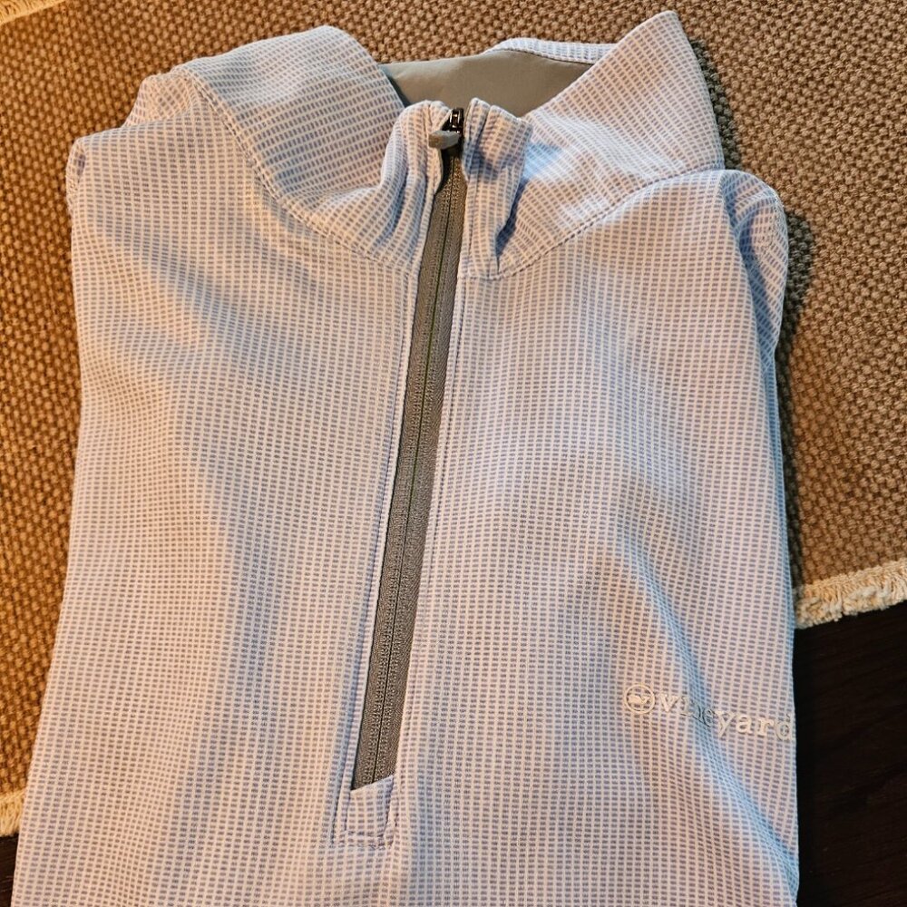 VINEYARD VINES Zip Neck Crew Shirt XB Blue and White